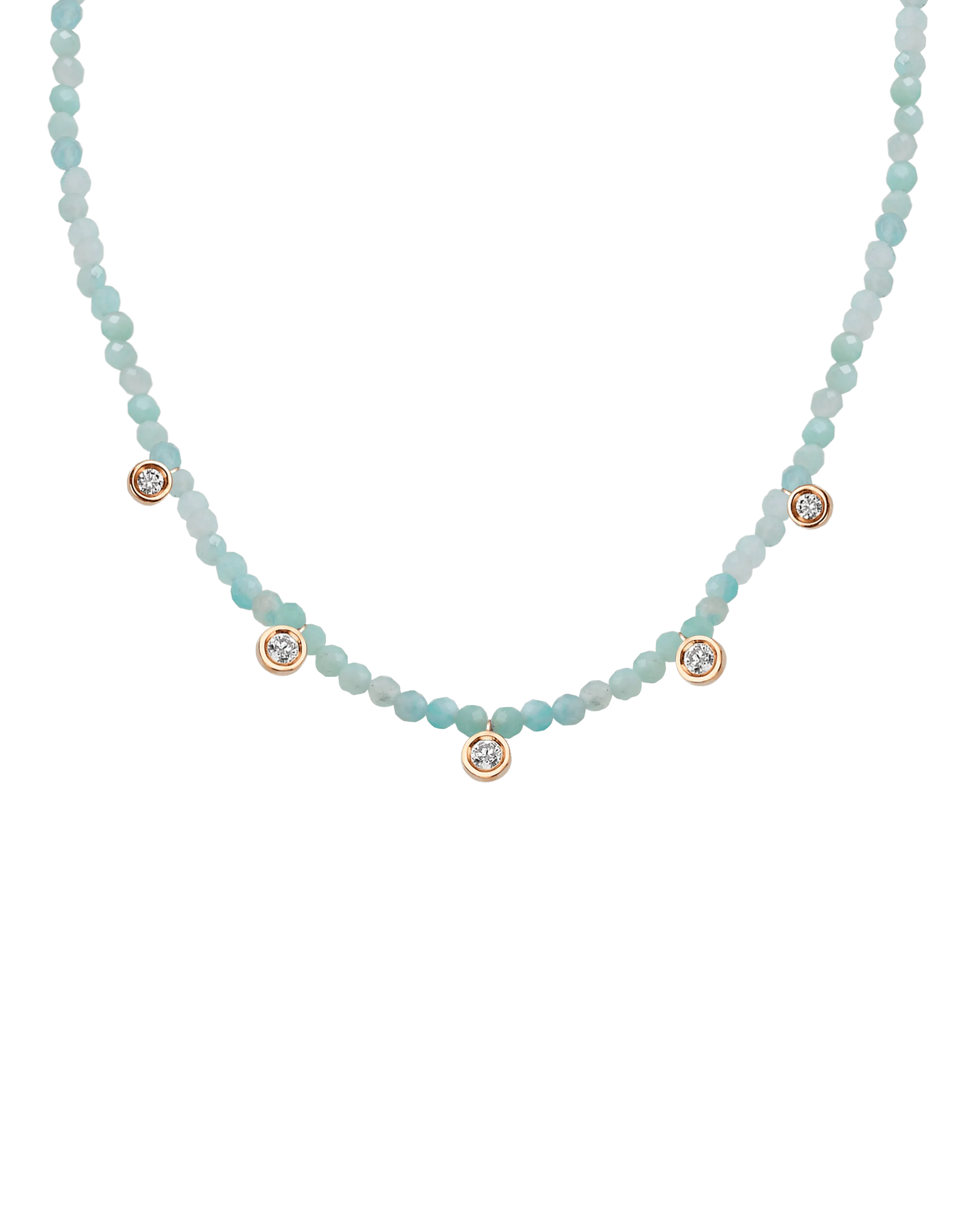 Moonstone Gemstone & Five diamonds Necklace - 14K Yellow Gold