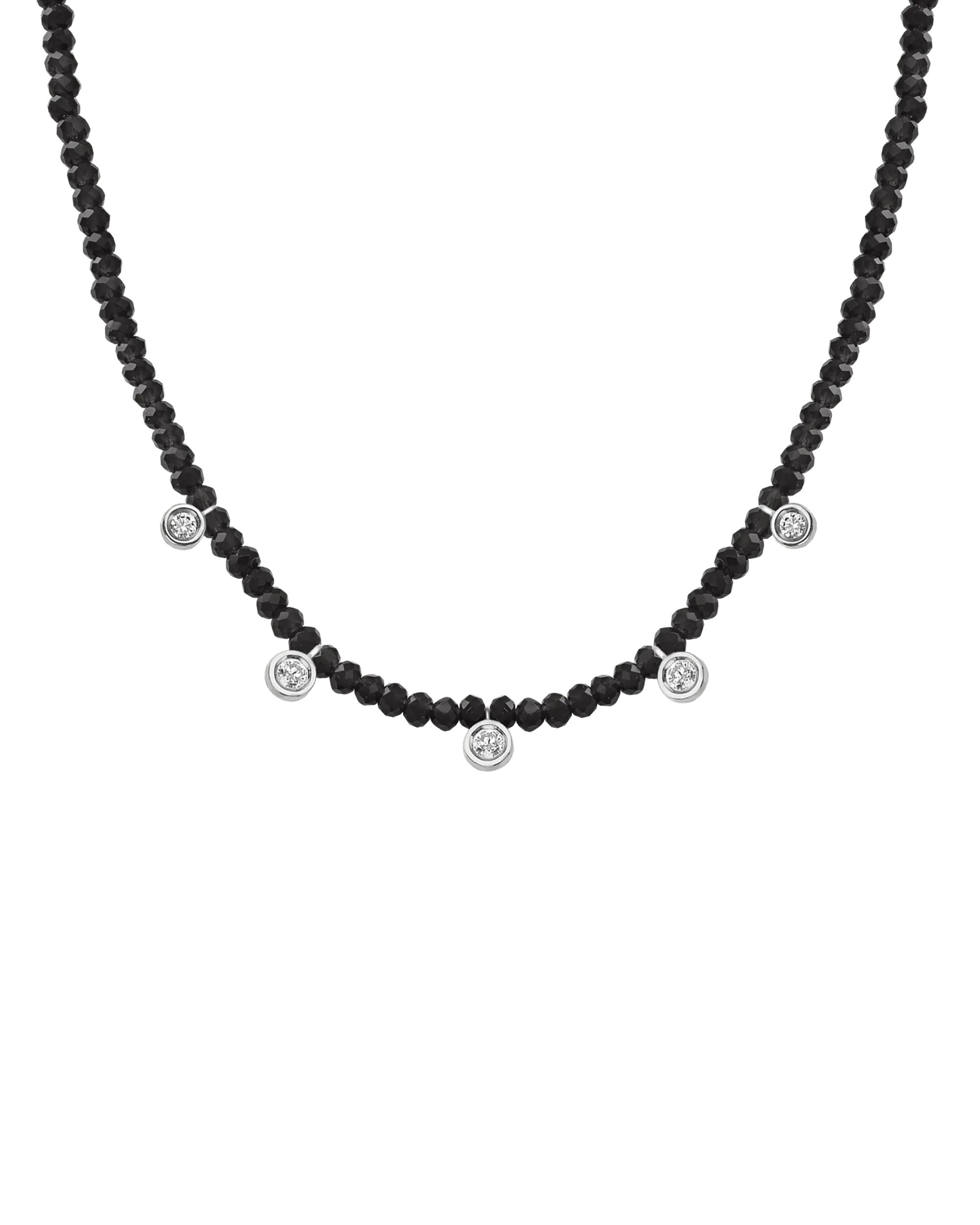 Moonstone Gemstone & Five diamonds Necklace - 14K Yellow Gold