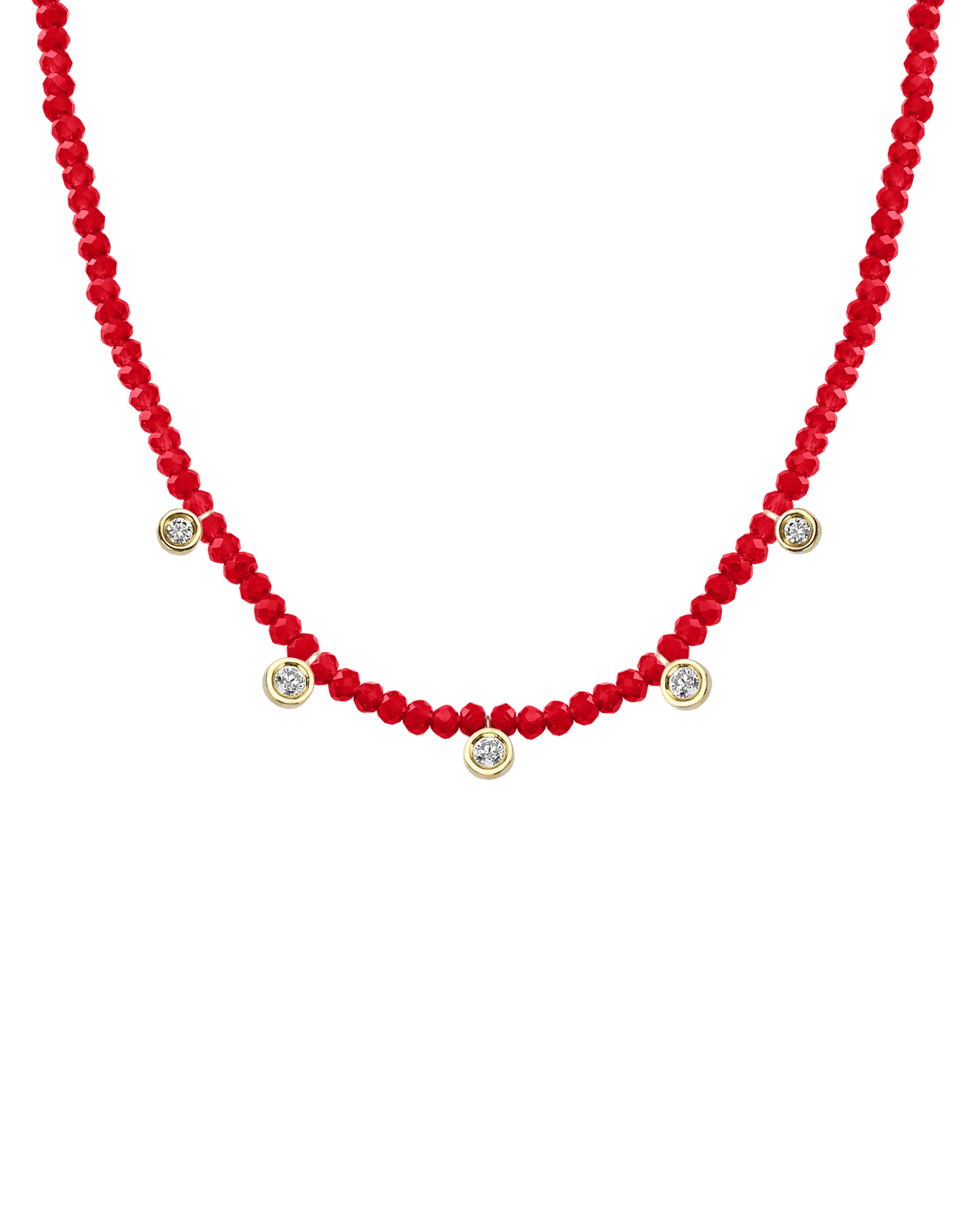 Moonstone Gemstone & Five diamonds Necklace - 14K Yellow Gold