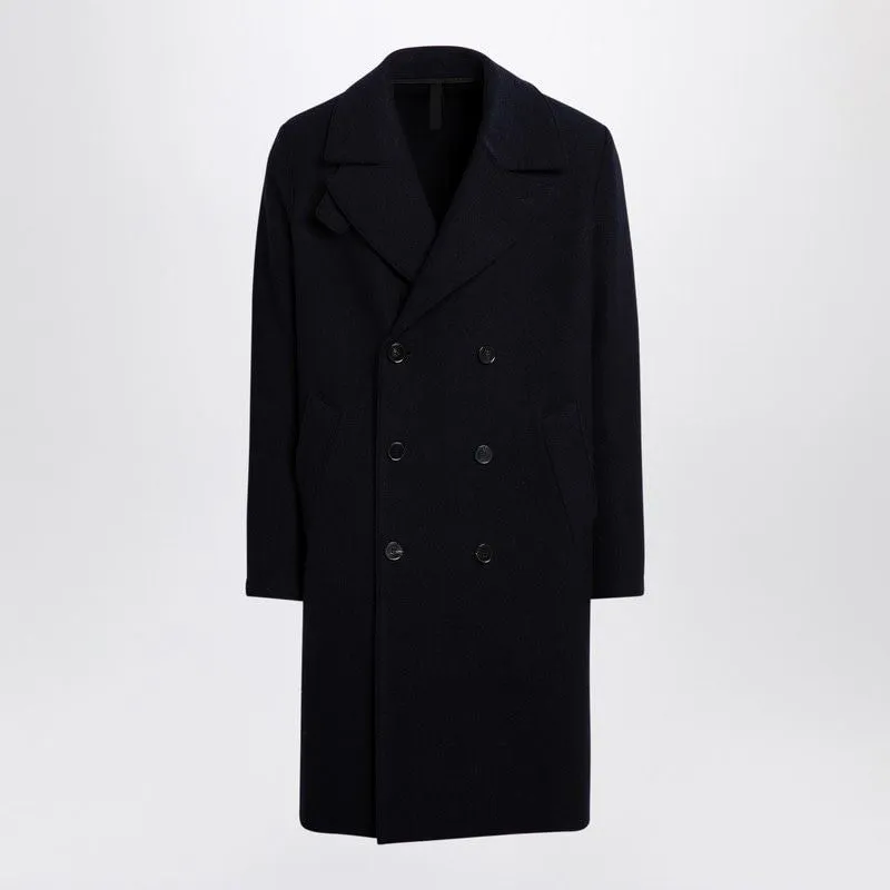 NAVY BLUE DOUBLE-BREASTED WOOL COAT