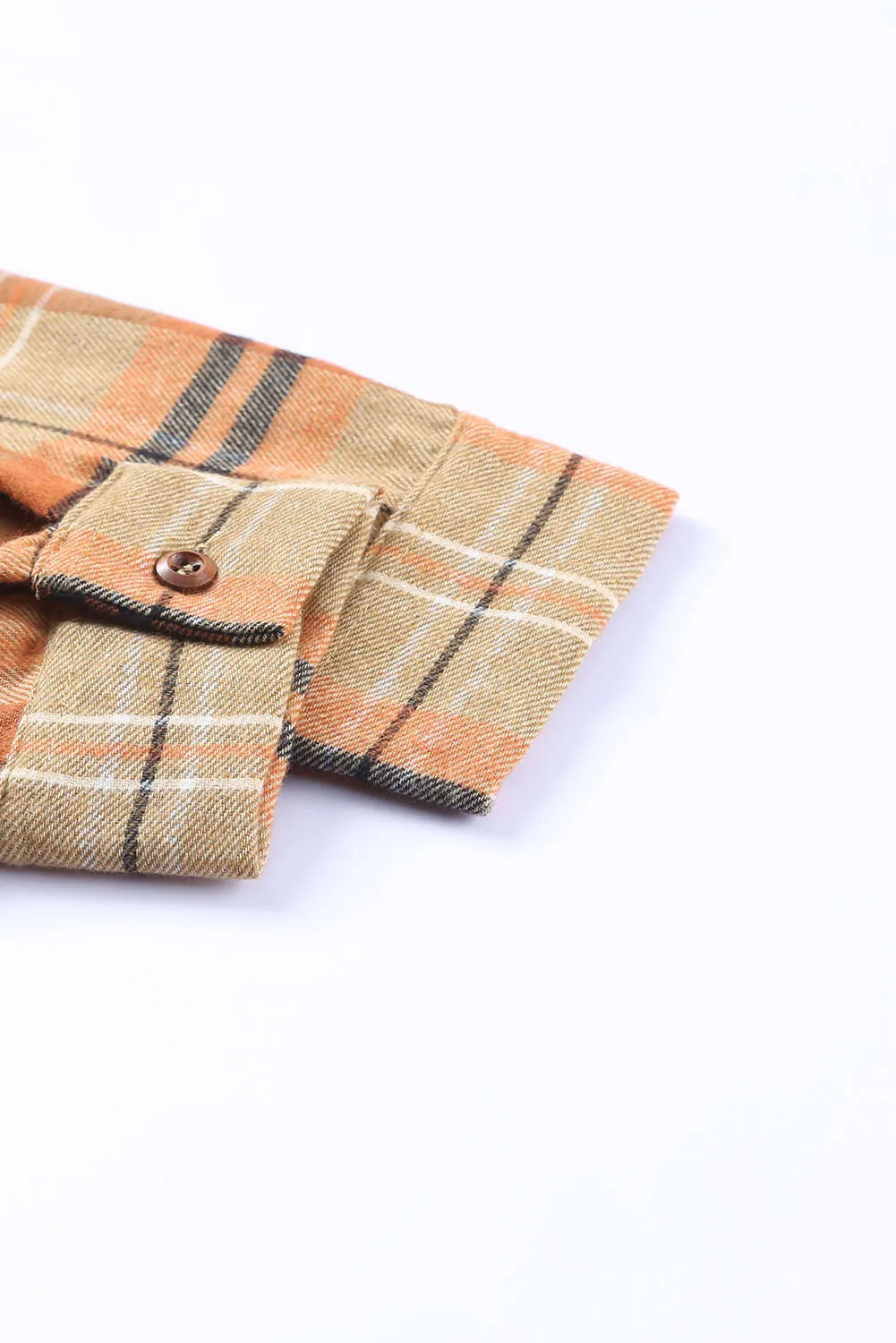 Orange Plaid Pocket Buttoned Long Sleeve Shirt