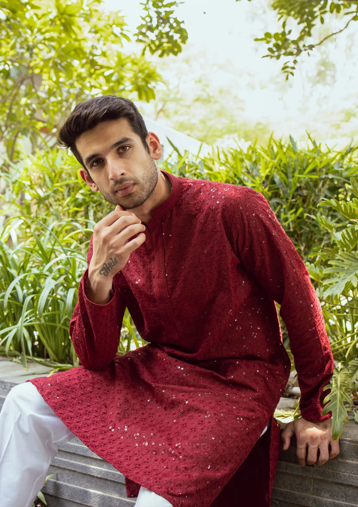 Rayan Chikankari Cotton Straight Men's Kurta with Sequin