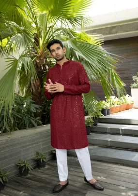 Rayan Chikankari Cotton Straight Men's Kurta with Sequin