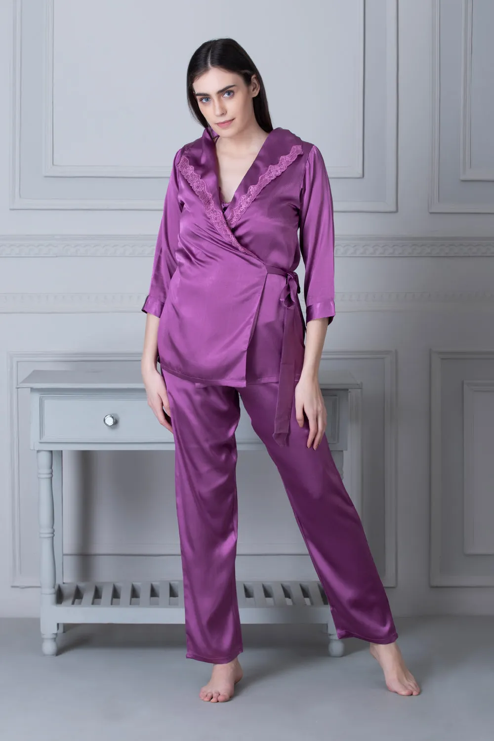 Satin Night suit Purple