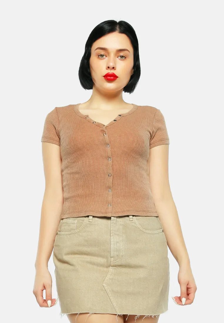 Solid Button Up Knitted Top