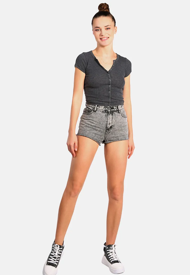 Solid Button Up Knitted Top