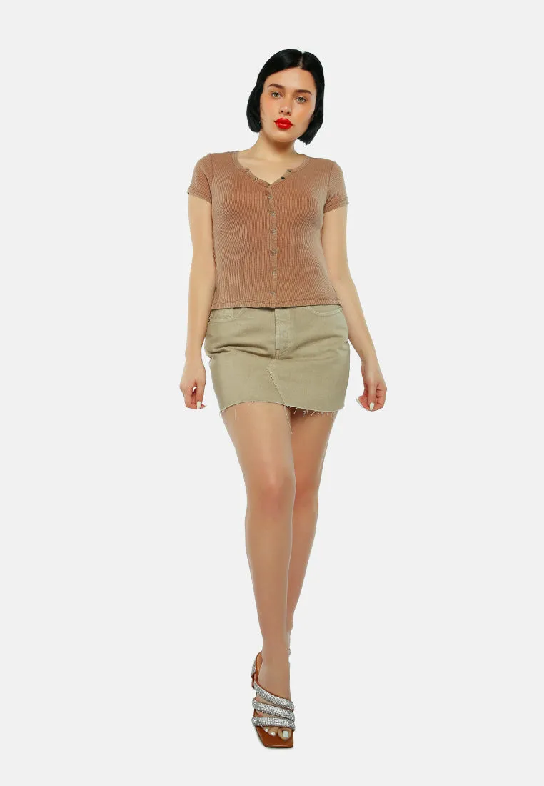 Solid Button Up Knitted Top