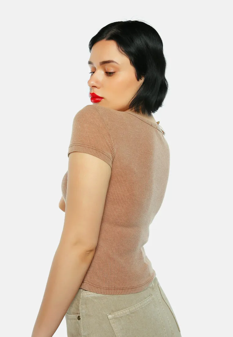Solid Button Up Knitted Top