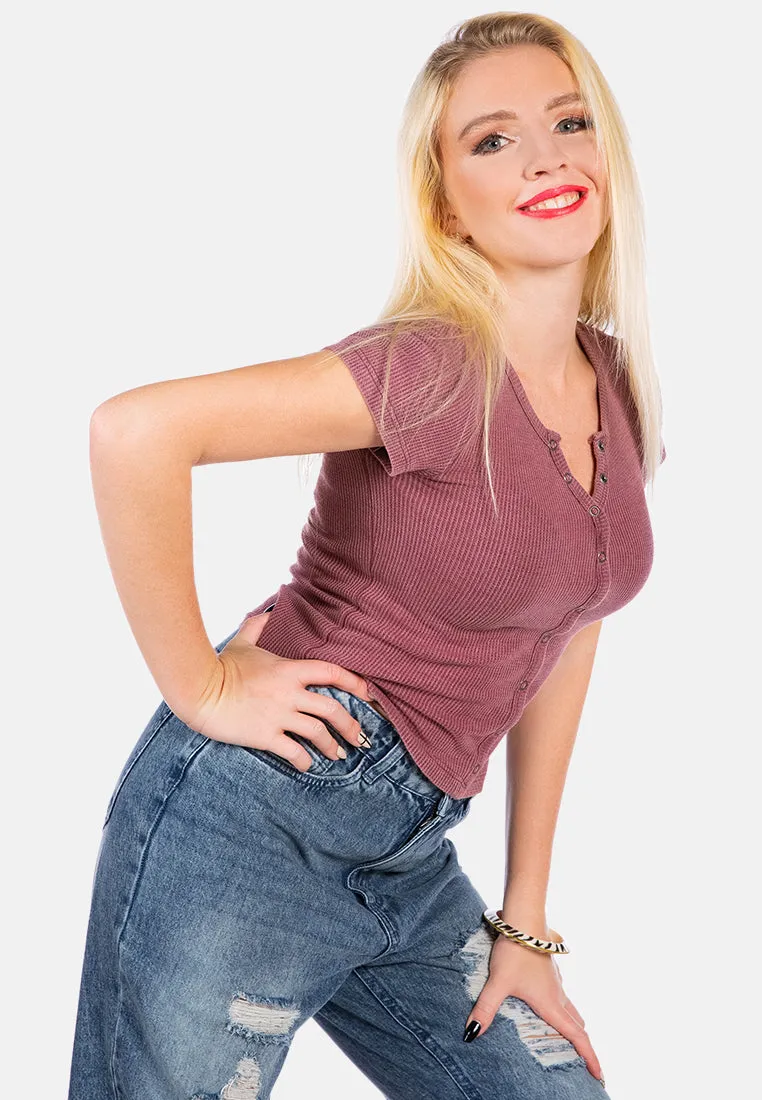 Solid Button Up Knitted Top