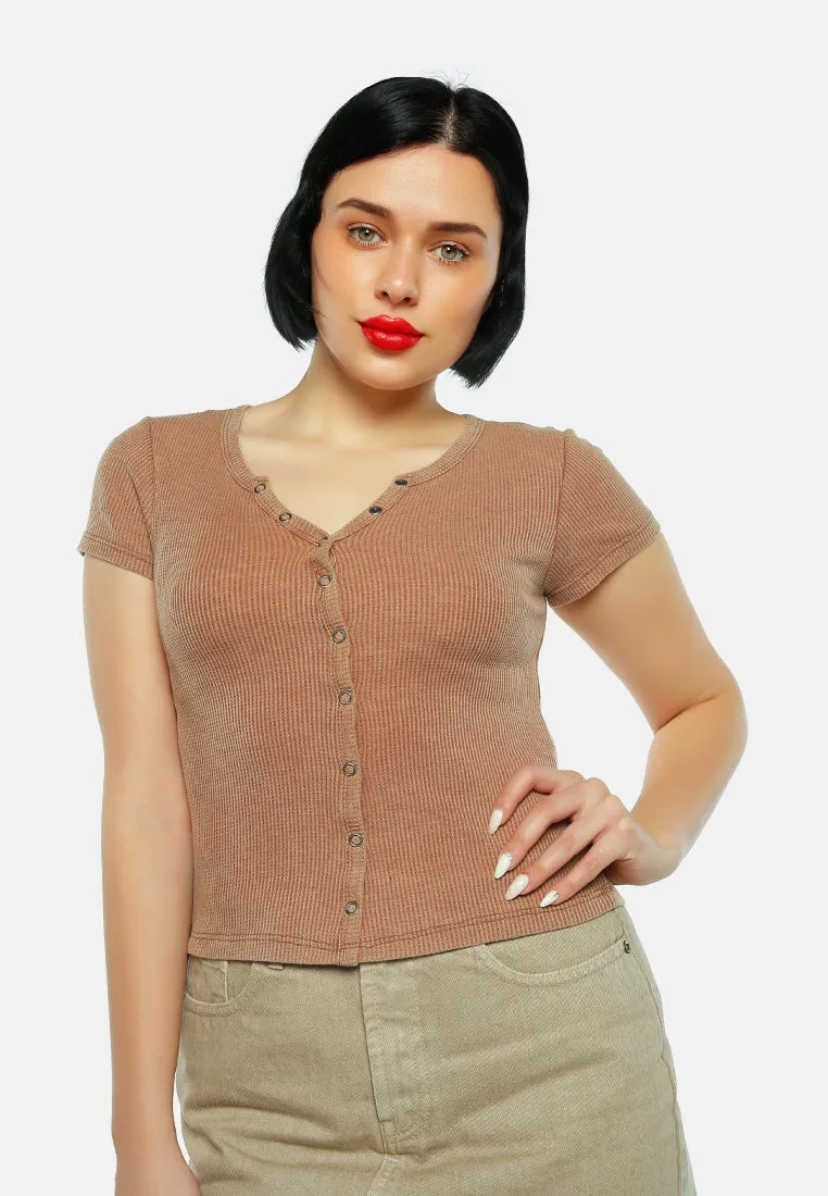 Solid Button Up Knitted Top