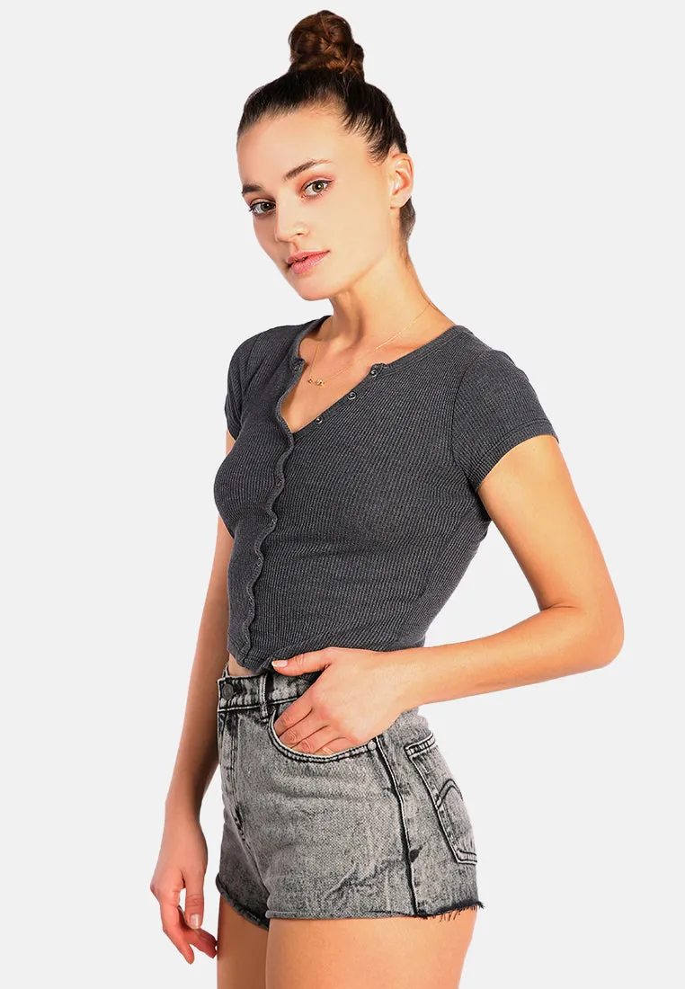 Solid Button Up Knitted Top