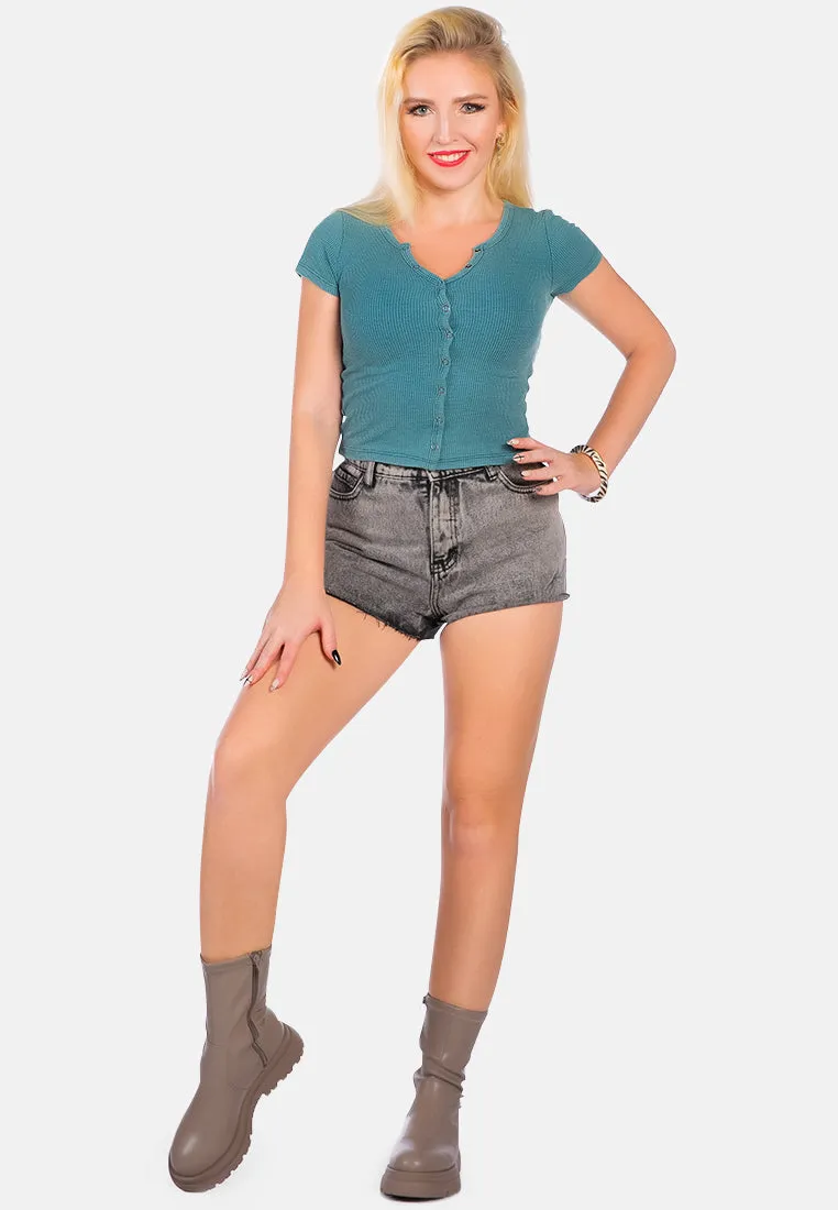 Solid Button Up Knitted Top