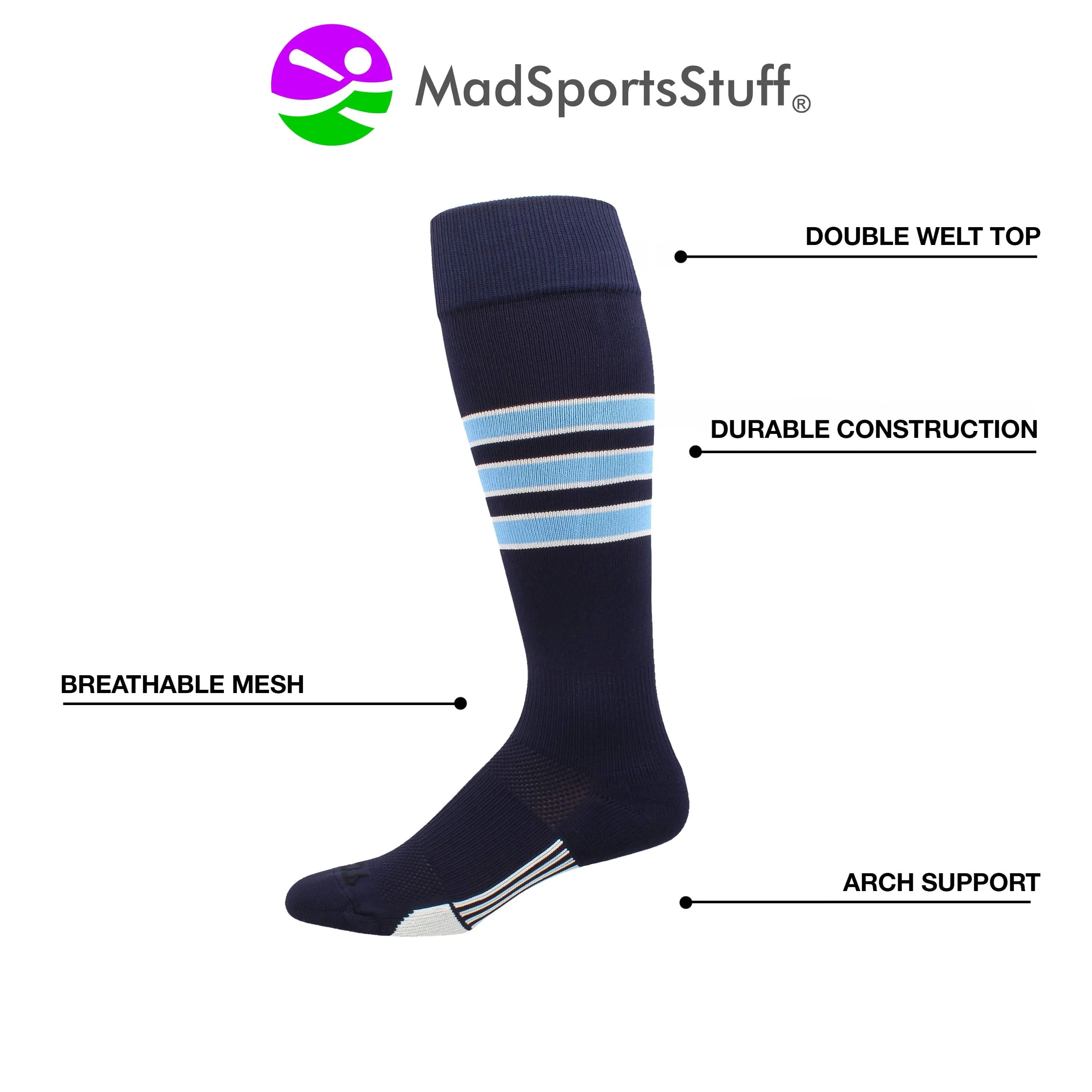 Striped Sofftball Socks Over the Calf Dugout Pattern D